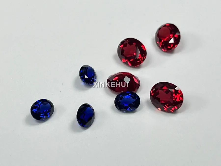 Blue and red faceted sapphire stones